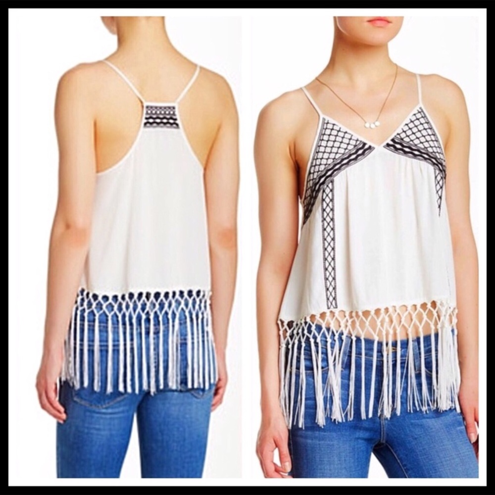 WHITE BOHO FRINGE TRIM CROP TANK A2C - Picture 6 of 8